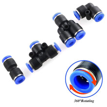 Carica l'immagine nel visualizzatore di Gallery, 40 pezzi di fissaggio rapido Air Push da 6 mm, connettori pneumatici, splitter/angoli/raccordi a T, kit per tubi dell'ar