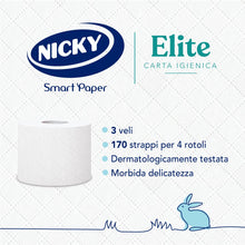 Carica l&#39;immagine nel visualizzatore di Gallery, Nicky Elite - 4 Rotoli di Carta Igienica, 170 Soffici Fogli a 3 Veli, Morbida e Resistente a Contatto con la Pelle, Dermatologicamente Testata, Carta 100% Certificata FSC®
