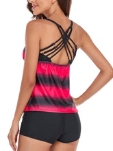Carica l'immagine nel visualizzatore di Gallery, Sixyotie Donna Costumi da Bagno di Due Pezzi Strisce Colore Sfumato Due Pezzi Tankini Moda Boyshort (Rosso,L)