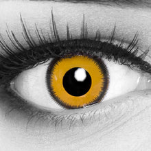 Carica l'immagine nel visualizzatore di Gallery, Funnylens 1 Coppia di lenti a contatto annuali colorate Giallo Nero Crazy Fun bordo colorato tema “Lunatic Sun”, con por