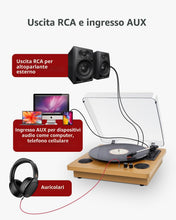 Carica l'immagine nel visualizzatore di Gallery, VIFLYKOO Bluetooth Vintage Vinyl Turntable 3 Speeds 33/45/78 RPM with 2 Integrated Speakers and Digital Encoder, Belt Transmission, RCA/AUX/Headphone/LP -Natural Wood
