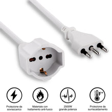 Carica l'immagine nel visualizzatore di Gallery, Velamp Prolunga elettrica da 5mt - Presa polivalente (Schuko + 10/16A) - Spina Grande 16A – Cavo elettrico multipolare 3
