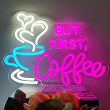 Carica l'immagine nel visualizzatore di Gallery, But First Coffee - Insegna al neon grande, 5V USB, acrilico, interruttore dimmerabile, catena, 35,6 x 28,7 cm