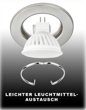 Carica l'immagine nel visualizzatore di Gallery, JungesLicht Set di 3 faretti da incasso spazzolati con attacco in ceramica GU5.3 MR16, diametro esterno 80 mm, diametro 