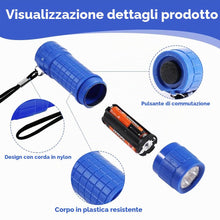 Carica l'immagine nel visualizzatore di Gallery, 4 mini torcia a LED, rivestimento in silicone, torcia LED con 9 LED, impermeabile, piccola con cordino per campeggio, at