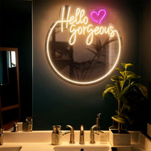 Carica l'immagine nel visualizzatore di Gallery, Hello Gorgeous - Targa al neon per decorazione della casa, specchio illuminato, decorazione da parete, per feste di comp