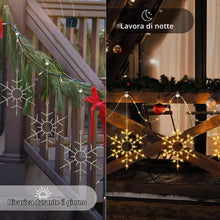 Carica l'immagine nel visualizzatore di Gallery, Luci Solari Da Fata Da Esterno Fiocchi Di Neve Grandi 3 Pezzi 4 m Illuminazione Natalizia Da Esterno Luci Solari Bianche