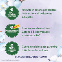 Carica l'immagine nel visualizzatore di Gallery, Assorbenti LINES COTONE by Natura Notte con ali x10 per ciclo mestruale
