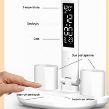 Carica l'immagine nel visualizzatore di Gallery, Lampada da Scrivania a LED Senza Fili Ricaricabile 3200mAh, Lampada Scrivania Bambini con Display LCD Ora Temperatura Ca