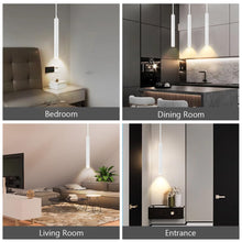 Carica l'immagine nel visualizzatore di Gallery, HOTUT LED Lungo Lampada A Sospensione, 2 Pezzi Lampada a Sospensione Comodino Camera da Letto 30cm a cilindro Bianco Per