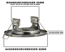 Carica l'immagine nel visualizzatore di Gallery, JungesLicht Set di 3 faretti da incasso spazzolati con attacco in ceramica GU5.3 MR16, diametro esterno 80 mm, diametro 