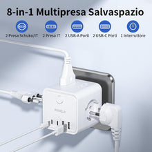 Carica l'immagine nel visualizzatore di Gallery, Ciabatta Elettrica Multipresa con 4 Prese Universali 10/16A ITA e Schuko, Ciabatta Multipresa con 2 USB A+2 USB C,Presa 