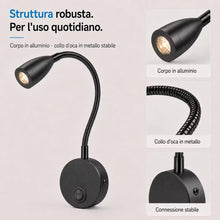 Carica l'immagine nel visualizzatore di Gallery, ledmo 2 Pezzi Lampade da Lettura LED a Parete 3W 3000K Nere Flessibili 360°