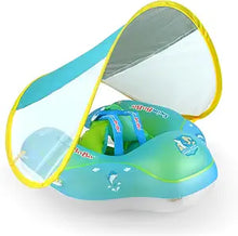 Carica l'immagine nel visualizzatore di Gallery, Salvagente Neonato con Parasole, Salvagente Gonfiabile per Piscina Regolabile Doppio Airbag Anello, Anello di Nuoto per Bambini per Bambini da 6 a 36 Mesi (Blu)