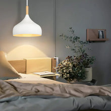 Carica l'immagine nel visualizzatore di Gallery, iDEGU Lampadario a Sospensione Retrò 24cm Lampada a Soffitto in Legna Metallo Moderna LED Lampada a Sospensione Stile Sc