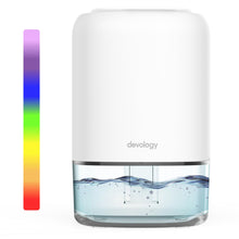 Carica l'immagine nel visualizzatore di Gallery, Devology Mini Deumidificatore Portatile Compatto da 1100 ml - Efficienza Elettrica - Elimina Muffa, Umidità e Condensa per Casa - Super Silenzioso <30dB 7 Colori di Illuminazione d'Ambiente a LED