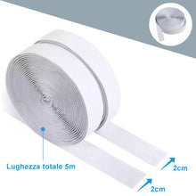 Carica l'immagine nel visualizzatore di Gallery, 5 Metri Feltro Adesivo Forte Bianco Rotolo Biadesivo Hook &amp; Loop 2 pezzi Nastro a Strappo Adesivo per Tessuto Zanzariere