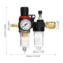 Carica l'immagine nel visualizzatore di Gallery, QWORK® Regolatore Pressione Compressore, 1/4" Separatore Acqua-Olio Filtro con Manometro per Compressore e Utensili Aria