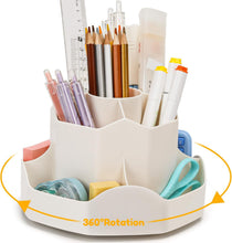 Carica l'immagine nel visualizzatore di Gallery, Euqvunn Porta Penne per Scrivania Rotante, Organizer Scrivania con 9 Scomparti Indipendenti, Organizzatore Scrivania 360° Salvaspazio Ideale, Moderna Accessori Scrivania in Ordine(Beige)