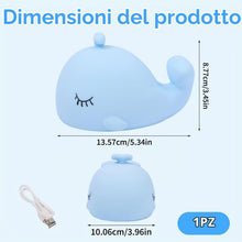 Carica l'immagine nel visualizzatore di Gallery, Luce Notturna Balena, Lampada Bambini in Silicone Morbido, Dimmerabile, RGB 7 Colori, Touch Ricaricabile, Timer 30 Min, 