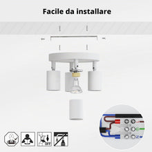 Carica l'immagine nel visualizzatore di Gallery, LVWIT Faretti LED da Soffitto Orientabili Bianco,Faretto LED Interno con 4 Luci in Alluminio GU10, Orbicolare Base, Fare
