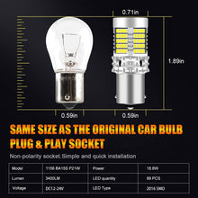 Carica l'immagine nel visualizzatore di Gallery, 2Pcs Bianco 1156 BA15S P21W luce retromarcia led Lampadina, 12-24V 3400LM 2016 89SMD Canbus Senza Errori e senza sfarfal