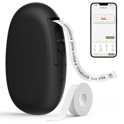SUPVAN Stampante di Etichette - E10 Bluetooth Portatile Etichettatrice per iOS & Android, Etichettatrice Etichette Adesive con 1 Rotolo di Etichette, Nero