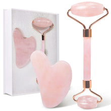 Carica l'immagine nel visualizzatore di Gallery, GUGUG Rullo in Quarzo Rosa e Gua Sha per Massaggio di Viso,Collo e Corpo