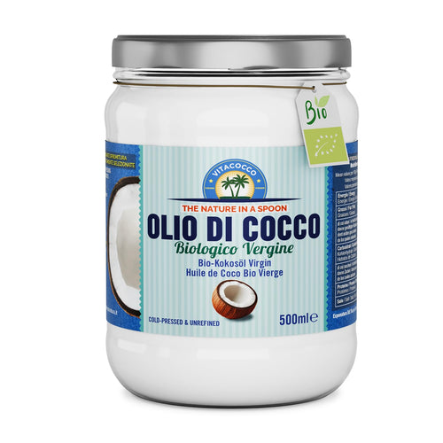 Exponatura Olio di Cocco Biologico Certificato: Fonte di Benessere e Bellezza Naturale e Sostenibile. Puro - Vergine - Crudo Spremuto a Freddo -500ml