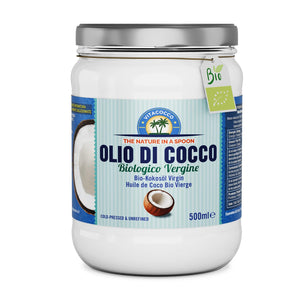 Exponatura Olio di Cocco Biologico Certificato: Fonte di Benessere e Bellezza Naturale e Sostenibile. Puro - Vergine - Crudo Spremuto a Freddo -500ml
