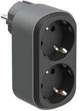 Carica l'immagine nel visualizzatore di Gallery, Electraline 55096 Adattatore Doppio Prima 2 Prese 16A (2P+E) Schuko Frontale, Multipresa a 2 Prese Schuko, Nero/Grigio