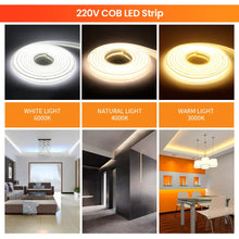 Carica l'immagine nel visualizzatore di Gallery, Striscia LED COB striscia LED 220V con interruttore IP65 impermeabile striscia luminosa super luminosa 360 LEDS/M nastro