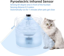Carica l'immagine nel visualizzatore di Gallery, HoneyGuaridan Fontanella per Gatti a Batteria con Sensore di Movimento, 2.5L Silenzioso Fontanella Gatti Senza Fili con Due modalità di Lavoro a LED, capacità d'Acqua Visibile - Vieni con 2 Filtri