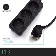 Carica l'immagine nel visualizzatore di Gallery, Multipresa Compatta a 3 Posti, Ciabatta Elettrica con 3 Schuko/Tedesche - Spina Schuko/Tedesca- Potenza 250V/2500W - Cav