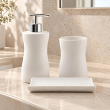 Carica l'immagine nel visualizzatore di Gallery, Accessori da Bagno MSV Set in Ceramica da 3 Pezzi: Dispenser di Sapone, portasapone, portaspazzolino Palma White