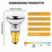 Carica l'immagine nel visualizzatore di Gallery, 6 Pezzi Lava Lampadina E14 30W R39 Lampadina a Incandescenza, Luce Calda 2700K, 340LM, AC 230V, Filamento R39 Attacco Pi