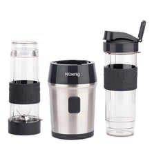 Carica l'immagine nel visualizzatore di Gallery, H.Koenig Mini frullatore SMOO9 Smoothie Maker, 570mL, 300W, 4 lame in acciaio inox, senza BPA, 2 bottiglie portatili da viaggio, frullati e frappé, Grigio