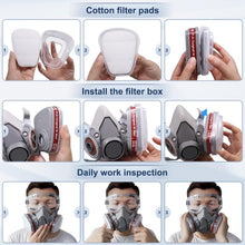 Carica l'immagine nel visualizzatore di Gallery, Maschera traspirante riutilizzabile con 10 filtri - Respiratore a mezza maschera per la lavorazione del legno, saldatura