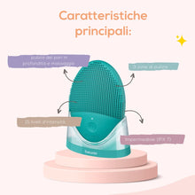 Carica l'immagine nel visualizzatore di Gallery, Beurer FC 52 Laguna Spazzola per il Viso Vibrante in Silicone, Pulizia Profonda dei Pori con Funzione Massaggio, Impermeabile, Adatta a Tutti i Tipi di Pelle