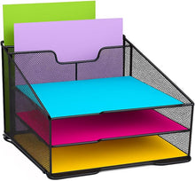 Carica l'immagine nel visualizzatore di Gallery, Techly 368062 Organizer da Scrivania a 3 Vassoi e 2 Sezioni Verticali Nero