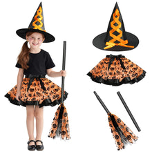 Carica l'immagine nel visualizzatore di Gallery, DiULi Costume da Strega per Bambina, Set da Strega da 3 Pezzi con Gonna di Tulle Cappello Strega Scopa, Costume da Streg