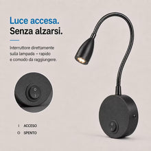 Carica l'immagine nel visualizzatore di Gallery, ledmo 2 Pezzi Lampade da Lettura LED a Parete 3W 3000K Nere Flessibili 360°