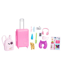 Carica l&#39;immagine nel visualizzatore di Gallery, Barbie - Set da Viaggio Malibu, Bambola e Accessori, con Cagnolino e Oltre 10 Pezzi, valigie funzionanti Incluse, Giocattolo per Bambini 3+ Anni, HJY18