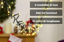Carica l'immagine nel visualizzatore di Gallery, HAND - Luci Natale Interno e Esterno 300 LED con 8 Effetti Luce, Certificate, Basso Consumo e Impermeabili (Oro, 15 metr