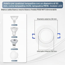 Carica l'immagine nel visualizzatore di Gallery, KYOTECH Cornice Faretti da Incasso, Set da 4 230 V, impermeabili, IP44, colore Bianco, montaggio LED, rotondi, incasso 6