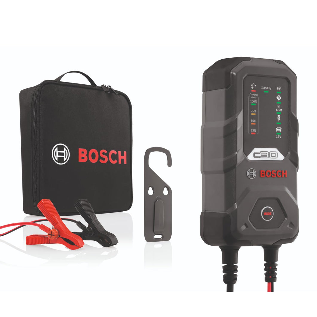 Bosch C30 Caricabatterie per Auto, 6 V - 12 V / 3,8 A, con Carica di Mantenimento - per Batterie al Piombo-Acido, EFB, GEL, AGM e SLI da 6 V/12 V