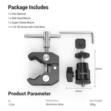 Carica l'immagine nel visualizzatore di Gallery, SMALLRIG Super Clamp Mount con Adattatore Artiglio a Sfera e Cool Morsetto - 1124