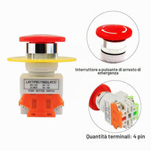 Carica l'immagine nel visualizzatore di Gallery, TECHZOCO Interruttore a Pulsante di Emergenza, Fungo per Arresto, Foro di Apertura 22 mm, NO + 1 NC DPST, 660 V 10 A