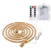Carica l'immagine nel visualizzatore di Gallery, Corda luminosa in iuta 2M 6 mm 40 LED alimentata a batteria 8 modalità con telecomando, per giardinaggio campeggio fasci