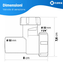 Carica l'immagine nel visualizzatore di Gallery, Valvola di aerazione intercambiabile 1 1/4 x 32 elimina cattivi odori e gorgogliamento in scarichi – facile installazion